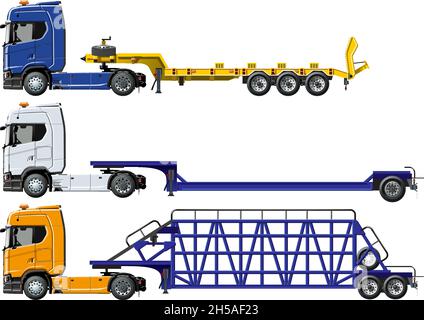 I semi-camion vettoriali sono isolati su bianco. Disponibile EPS-10 separato da gruppi e livelli con effetti di trasparenza Illustrazione Vettoriale