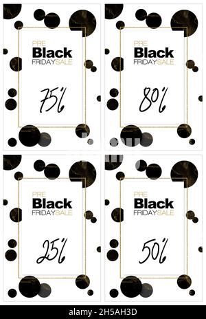 Set di avvisi di sconto per la vendita del Black Friday. Design creativo per pubblicità aziendale, volantino, cartoncino, poster o design di etichette. Foto Stock