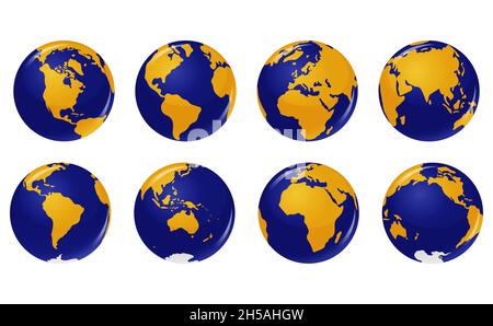 Impostare i globi 3D con il vettore mappe mondiali EPS10. Illustrazione Vettoriale