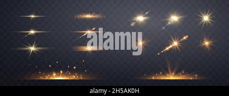 Set di lenti svasate orizzontali in oro. Isolato su sfondo trasparente. Illustrazione Vettoriale