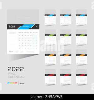 12 mese 12 pagine 2022 calendario parete design per uso personale o di qualsiasi tipo di utilizzo Illustrazione Vettoriale