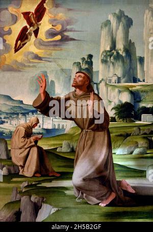 San Francesco d'Assisi riceve le stimmate 1512 - 1516 da Fernandez Pedro conosciuto come Pedro Hispano, XVI secolo XVI, Italia, italiano, Foto Stock