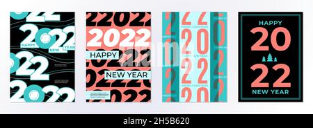 Poster 2022 design. Felice anno nuovo 22, modello di copertura del calendario. Marcare a caldo gli opuscoli di affari, i biglietti d'auguri minimi con i numeri insieme recente del vettore Illustrazione Vettoriale