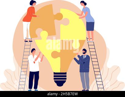 Team creativo che lavora insieme. Business idea, lavoro di progettazione remota. Cooperazione tra le persone, brainstorm tecnologico e concetto vettoriale di ricerca Illustrazione Vettoriale