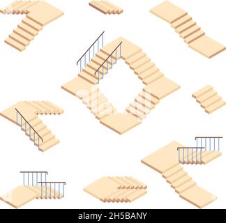 Scale isometriche. Scala esterna per costruzioni case vettore set Illustrazione Vettoriale