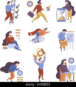 Concetto di gestione del tempo. Business e lavoro di organizzazione compito quotidiano pianificatore Garish vettore illustrazioni Illustrazione Vettoriale