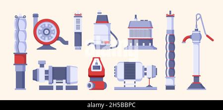 Pompare l'acqua. Serbatoi dell'acqua della stazione di fabbrica con raccolta del vettore di granoteria del motore Illustrazione Vettoriale