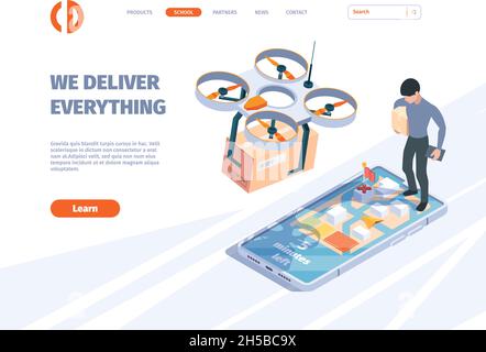 Consegna espressa. Carattere di servizio postman su auto o moto con modello isometrico vettoriale di garish logistico per landing page Illustrazione Vettoriale