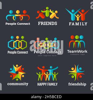 Logo Friendship. Il team di partnership della comunità di affari lavora i simboli vettoriali recenti dell'Unione di famiglia Illustrazione Vettoriale