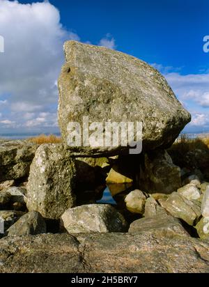 View N of Arthur's Stone Neolitico camera di sepoltura su Cefn Bryn Common, Gower, Galles, UK. Il capstone è un 25-ton glaciale irregolare di macina grinta. Foto Stock