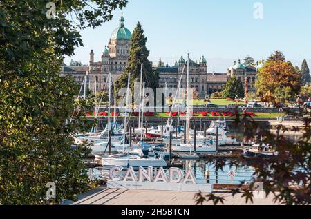 Vista sul porto interno a Victoria, British Columbia Foto Stock