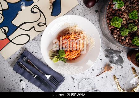 Gourmet spaghetti bolognese classico italiano Foto Stock