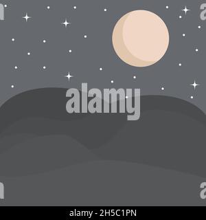Astratto paesaggio minimalista con Luna, stelle e tacchi. Decorazioni boho a parete. Illustrazione vettoriale astratta piatta Illustrazione Vettoriale