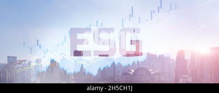 ESG governance sociale ambientale strategia di business investendo concetto su sfondo moderno città Foto Stock