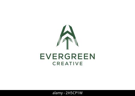 Lettera H pino evergreen. Abete hemlock abete conifere cedro conifere cipresso larice pinus tree Forest vintage retro hipster line art Logo Illustrazione Vettoriale