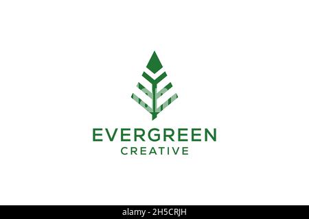 Lettera e pino sempreverde. Abete hemlock abete conifere cedro conifere cipresso larice pinus tree Forest vintage retro hipster line art Logo Illustrazione Vettoriale