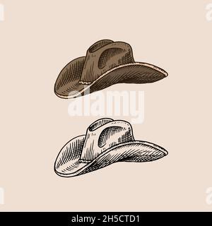 Cappello vintage. Il cowboy. Uomini eleganti. Moda retrò. Stile inglese. Disegnato a mano Illustrazione Vettoriale