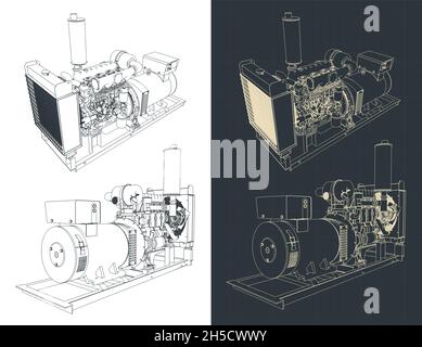 Illustrazione vettoriale stilizzata di progetti di un generatore diesel Illustrazione Vettoriale