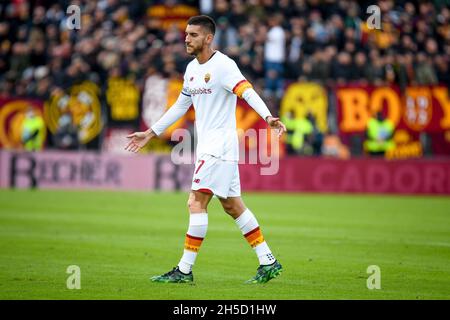 Venezia, Italia. 7 novembre 2021. Lorenzo Pellegrini di Roma dispria durante il Venezia FC vs AS Roma, Serie italiana di calcio A match a Venezia, Italia, Novembre 07 2021 credito: Agenzia fotografica indipendente/Alamy Live News Foto Stock