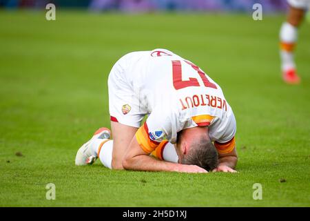 Stadio Pier Luigi Penzo, Venezia, 07 novembre 2021, Il ritratto Jordan Veretout di Roma deaspisce e reagisce durante il Venezia FC vs COME Roma - ital Foto Stock