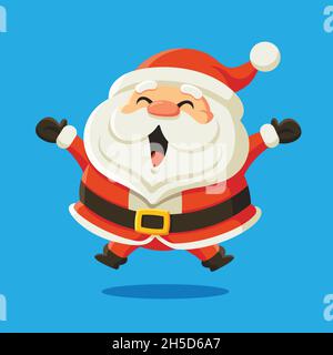 Babbo Natale personaggio design. Babbo Natale saltando eccitati con bocca aperta grande. Vettore Illustrazione Vettoriale