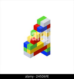 Lettera isometrica 4 assemblata da blocchi di plastica. Illustrazione vettoriale. Illustrazione Vettoriale
