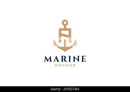 Monogramma lettera R, logotipo di ancoraggio. Logo dello yacht club, marittimo. Illustrazione Vettoriale