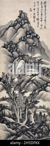Cina: 'Paesaggio di pring', Gong Xian (1618 - 1689), rotolo appeso, inchiostro su carta. Gong Xian fu un pittore cinese che lavorò durante l'ultimo periodo della Dinastia Ming (1368 - 1644) e dell'inizio della Dinastia Qing (1644 - 1912). Era ferocemente anti-Qing e trascorse gli ultimi anni della sua vita in esilio a Yangzhou. Foto Stock