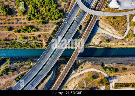 Korinth Kanal in Griechenland aus der Luft | Corinth Canal dall'alto Foto Stock