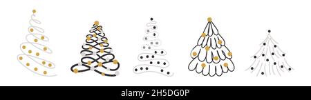 Collezione di alberi di Natale per decorazioni, regali per le vacanze, abiti invernali in lana, motivo. Icona alberi di Natale set isolato su sfondo bianco Illustrazione Vettoriale