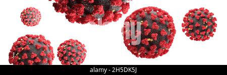 Visualizzazione del virus SARS-COV-2 (COVID19). Illustrazione di un patogeno del coronavirus che galleggia in un ambiente cellulare. Esame microscopico Foto Stock