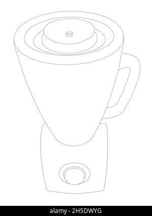 Frullatore a immersione per tritare gli alimenti dalle linee nere isolate su sfondo bianco. Vista frontale. Illustrazione vettoriale Illustrazione Vettoriale