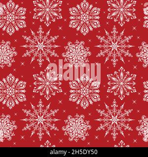 Allegro Natale senza cuciture modello con bellissimi fiocchi di neve. Illustrazione Vettoriale