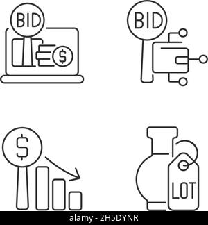 Set di icone lineari per aste elettroniche Illustrazione Vettoriale