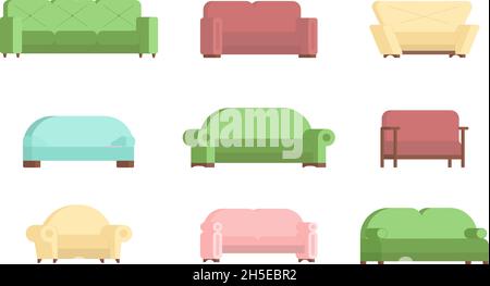 Set di icone divano, illustrazione isolata vettoriale piatta Illustrazione Vettoriale