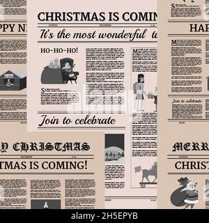 Giornale di Natale senza cuciture sfondo modello. Vecchio stile retrò della carta. Disegno di decorazione di illustrazione vettoriale Illustrazione Vettoriale