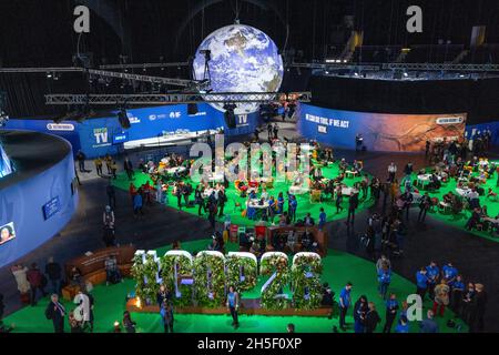 Glasgow, Scozia, Regno Unito. 9 novembre 2021. Vista interna della zona d'azione all'interno dello stadio OVO Hydro presso la sede CO26 di Glasgow. Iain Masterton/Alamy Live News. Foto Stock