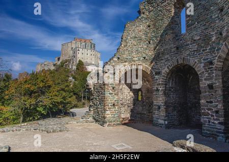 Sacra di San Michele - Abbazia di San Michele, antica abbazia medievale nei pressi di Tourin, nel Nord Italia Foto Stock