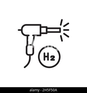 Icona della linea di colore H2 per la saldatura. Energia di idrogeno. Elemento vettoriale isolato. Illustrazione Vettoriale