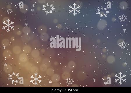 Rendering 3d di un concetto di sfondo natalizio con fiocchi di neve su sfondo bokeh Foto Stock