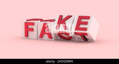 I cubi con le lettere capovolgono e le parole cambiano da FATTO a FALSO. rendering 3d Foto Stock