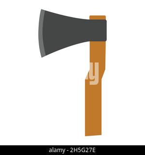 Icona di ascia di legno nero disegno piano vettore illustrazione isolato su sfondo bianco Illustrazione Vettoriale