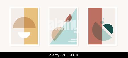 Collezione poster forme geometriche astratte. Semicerchi. Decorazioni minimaliste a parete, stampe o cartoline. Illustrazione vettoriale, design piatto Illustrazione Vettoriale
