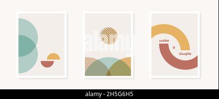 Collezione di poster con forme geometriche arrotondate astratte. Citazione di ispirazione. Decorazioni minimaliste a parete, stampe o cartoline. Illustrazione vettoriale, piatto d Illustrazione Vettoriale