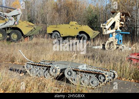 Museo all'aperto dei macchinari di Chernobyl Foto Stock