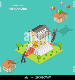 Rifinanziamento ipotecario isometrico flat vettore illustrazione. Illustrazione Vettoriale