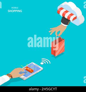 Concetto mobile di flat vettoriale per lo shopping. Illustrazione Vettoriale