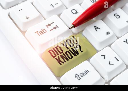 Didascalia concettuale sapevate la domanda. Internet Concept quando si chiede a qualcuno se conoscono i fatti o l'evento Typist creazione di documenti aziendali Foto Stock