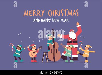 babbo natale in piedi con mix di elfi gara in uniforme felice anno nuovo allegro natale festa concetto Illustrazione Vettoriale