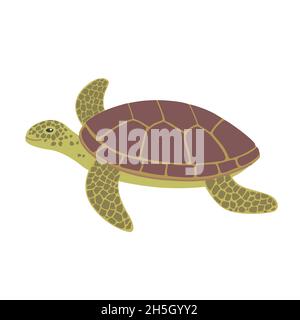 Cute tartaruga marina cartoon isolato su sfondo bianco. Illustrazione Vettoriale